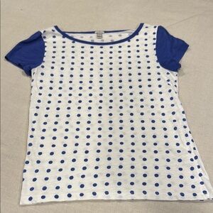 J. Crew Blue and White Polk-a-Dot Short Sleeve Tee size M